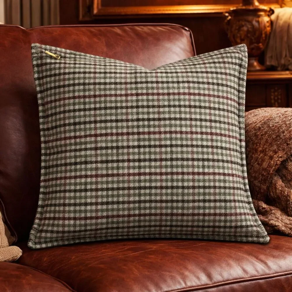 NWT Ralph Lauren Grosvner Plaid Lambswool Doublesided Pillow Cushion Cover Case